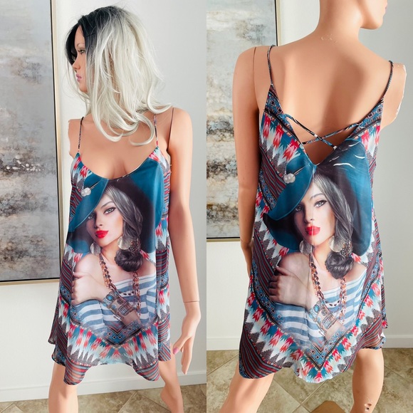 CRIMSON IVY Unique WEARABLE ART Babydoll Swing DRESS M - Picture 2 of 12